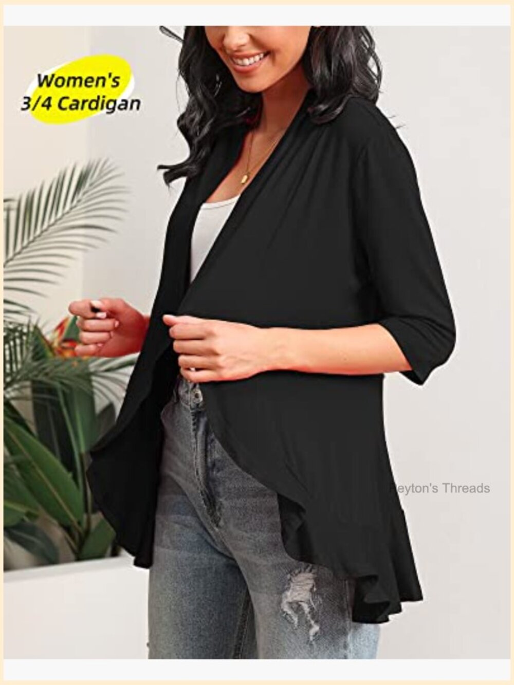 Rayon Spandex 3/4 Sleeve Cardigan with Shawl Collar - Picture 2 of 7